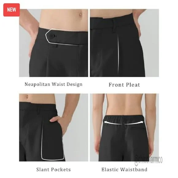 Men's Wide Leg Pleated Dress Pants Elastic Waist Wrinkle Resistant